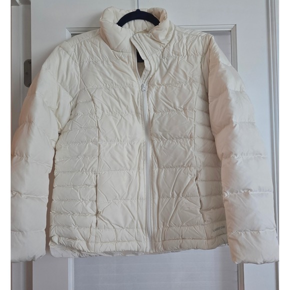Lands' End Women's Puffer Jacket Quilted Down Filled‎ Full Zip Ivory Medium - Picture 1 of 7
